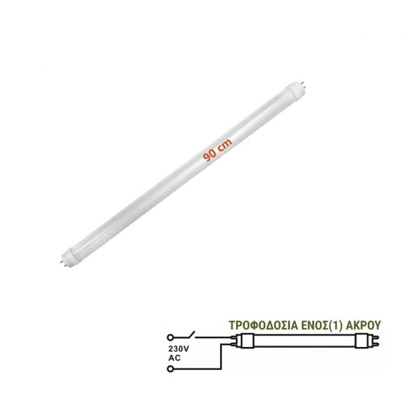 LED ΛΑΜΠΑ ΓΥΑΛΙΝΗ T8 90CM 14W 230V ΜΟΝΗΣ ΤΡΟΦΟΔΟΣΙΑΣ ΨΥΧΡΟ