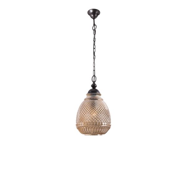 TOULON AMBER GLASS  DARK BROWN BASE & CHAIN E27 1X40W IP20 BULB EXCLUDED D: 27 H1: 45 H2: 120 CM