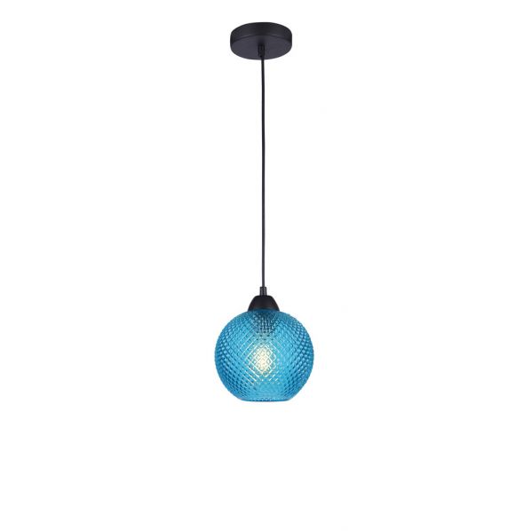 VIENTI BLUE GLASS  & BLACK METAL  E27 1X40W 230 VOLT IP20 BULB EXCLUDED D: 18 H1: 16 H2: 140 CM