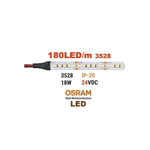 ΤΑΙΝΙΑ LED 5m 24VDC 18W/m 180LED/m ΛΕΥΚΟ IP20(OSRAM LED)