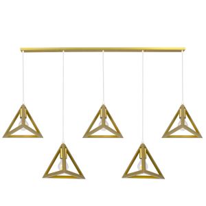 TRIANGLE Μοντέρνο Κρεμαστό Φωτιστικό Οροφής με Ντουί 5 x E27 AC 220-240V IP20 - Χρυσό - Μ170 x Π22 x Y130cm