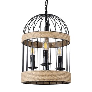 MERLIN Vintage Κρεμαστό Φωτιστικό Οροφής με Ντουί 3 x E14 AC 220-240V IP20 - Μαύρο : Μπεζ - Μ28 x Π28 x Υ40cm