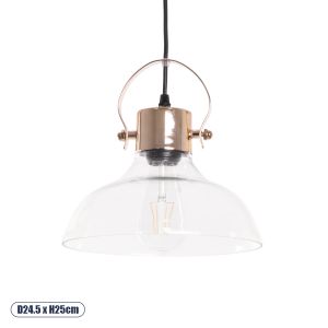 JAVER Vintage Κρεμαστό Φωτιστικό Οροφής με Ντουί 1 x E27 AC 220-240V IP20 - Διάφανο : Ροζ Χρυσό - Μ24.5 x Π24.5 x Υ25cm