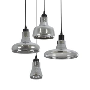 FEMINE Μοντέρνο Κρεμαστό Φωτιστικό Οροφής με Ντουί 4 x E27 AC 220-240V IP20 - Γκρι : Μαύρο - Μ70 x Π70 x Y24.5cm - Σετ 4 Τεμαχίων