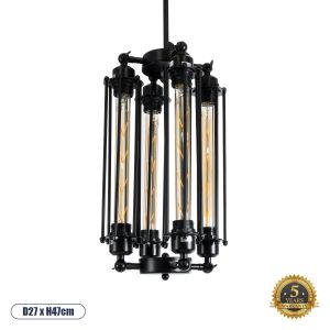 TUBING Vintage Κρεμαστό Φωτιστικό Οροφής με Ντουί 4 x E27 AC 220-240V IP20 - Μαύρο - Μ27 x Π27 x Y47cm
