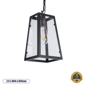 LIMA Vintage Κρεμαστό Φωτιστικό Οροφής με Ντουί 1 x E27 AC 220-240V IP20 - Μαύρο : Διάφανο - Μ17 x Π14 x Υ26cm