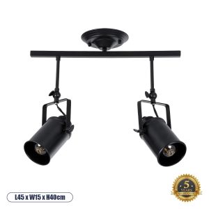 HOLLYWOOD Vintage Φωτιστικό Οροφής με Ντουί 2 x E27 AC 220-240V IP20 - Μαύρο - Μ45 x Π15 x Υ40cm