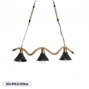 TYMEN Boho Κρεμαστό Φωτιστικό Οροφής με Ντουί 3 x E27 AC 220-240V IP20 - Μαύρο : Μπεζ - Μ85 x Π18.5 x Υ20cm