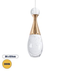 JADORE Μοντέρνο Κρεμαστό Φωτιστικό Οροφής LED 5W 400lm 120° AC 220-240V IP20 Θερμό Λευκό 3000K - Lumileds SMD Chip - Χρυσό : Διάφανο - Μ8 x Π8 x Υ26cm - 2 Χρόνια Εγγύηση