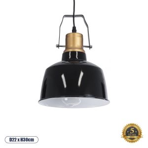 DEVOTA Vintage Κρεμαστό Φωτιστικό Οροφής με Ντουί 1 x E27 AC 220-240V IP20 - Μαύρο : Χρυσό - Μ22 x Π22 x Υ30cm