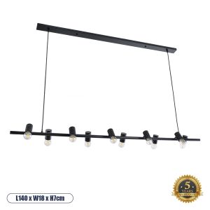 ALFREDA Μοντέρνο Κρεμαστό Φωτιστικό Οροφής με Ντουί 10 x E27 AC 220-240V IP20 - Μαύρο - Μ140 x Π18 x Υ7cm