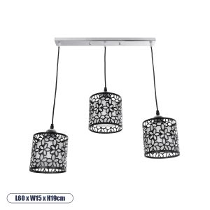 RAINELDA Μοντέρνο Κρεμαστό Φωτιστικό Οροφής με Ντουί 3 x E27 AC 220-240V IP20 - Μαύρο : Λευκό - Μ60 x Π15 x Υ19cm