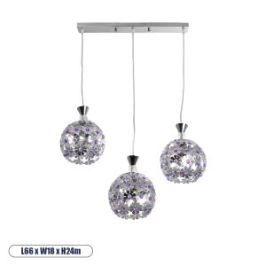 BOUQUET Μοντέρνο Κρεμαστό Φωτιστικό Οροφής με Ντουί 3 x E27 AC 220-240V IP20 - Ασημί : Μωβ - Μ66 x Π18 x Υ24cm