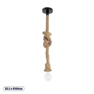 ROPE Vintage Κρεμαστό Φωτιστικό Οροφής με Ντουί 1 x E27 AC 220-240V IP20 - Μπεζ - Μ3.5 x Π3.5 x Y100cm