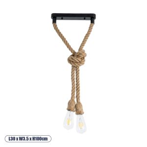 ROPE Boho Κρεμαστό Φωτιστικό Οροφής με Ντουί 2 x E27 AC 220-240V IP20 - Μπεζ - Μ30 x Π3.5 x Υ100cm