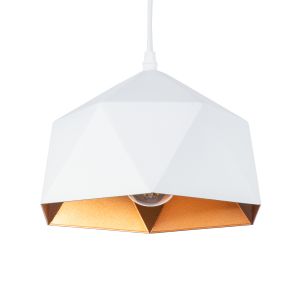 HEXAGON Μοντέρνο Κρεμαστό Φωτιστικό Οροφής με Ντουί 1 x E27 AC 220-240V IP20 - Λευκό : Χρυσό - Μ21.5 x Π21.5 x Y15cm