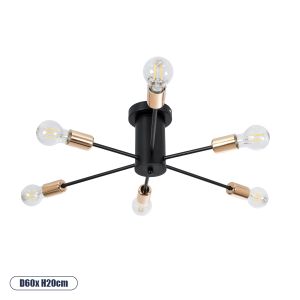 OLINDA Μοντέρνο Φωτιστικό Οροφής με Ντουί 6 x E27 AC 220-240V IP20 - Μαύρο : Χάλκινο - Μ60 x Π60 x Υ20cm
