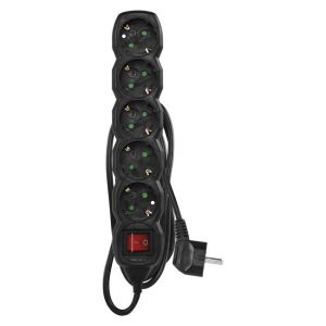 ΠΟΛΥΠΡΙΖΟ 1,5M 5SCHUKO 1,5MM2 PVC SWITCH ΜΑΥΡΟ