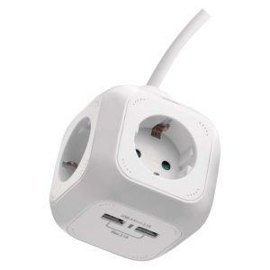 ΠΟΛΥΠΡΙΖΟ CUBE 1,9M 4SCHUKO 1,5MM2 PVCΆΣΠΡΟ - 2USB