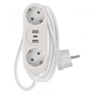 ΠΟΛΥΠΡΙΖΟ 1,5M 2SCHUKO 1,5MM2 PVC SWITCH ΆΣΠΡΟ