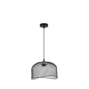 Φωτιστικό Κρεμαστό  Matt Black Metal Natural Wood