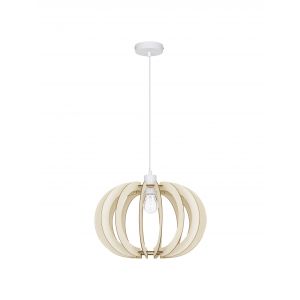 Φωτιστικό Κρεμαστό White Metal Natural Wood 1xe27