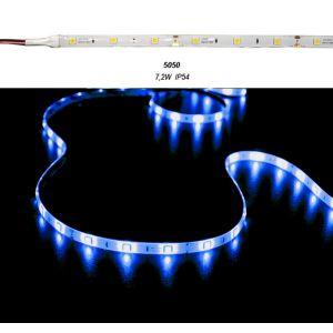 ΤΑΙΝΙΑ LED ΛΕΥΚΗ 5m 12VDC 7.2W/m 30LED/m 5050 ΜΠΛΕ IP54