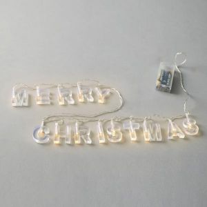 ΣΕΙΡΑ, 14 LED 5MM, 'MERRY CHRISTMAS', ΔΙΑΦΑΝΑ ΓΡΑΜΜΑΤΑ, ΜΠΑΤΑΡΙΑΣ 2XAA, TIMER,  ΔΙΑΦΑΝΟ PVC ΚΑΛΩΔΙΟ, ΘΕΡΜΟ ΛΕΥΚΟ LED, ΑΝΑ 8CM, Π