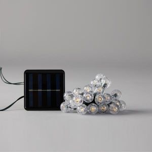 ΣΕΙΡΑ, 80 LED 5MM, ΜΕ ΑΚΡΥΛΙΚΕΣ ΜΠΑΛΕΣ 1,8CM, ΗΛΙΑΚΟ ΠΑΝΕΛ ΜΕ ΑΙΣΘΗΤΗΡΑ ΦΩΤΟΣ, 8 ΠΡΟΓΡΑΜΜΑTA, ΠΡΑΣΙΝΟ PVC ΚΑΛΩΔΙΟ, ΘΕΡΜΟ ΛΕΥΚΟ L