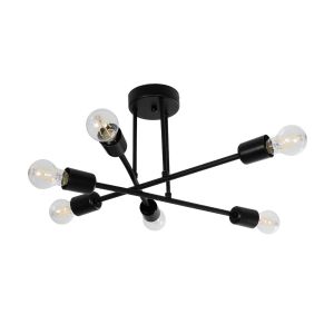 LAMIRA Μοντέρνο Φωτιστικό Οροφής με Ντουί 6 x E27 AC 220-240V IP20 - Μαύρο - Μ51 x Π51 x Υ7cm