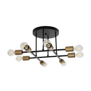 BLAZEA Vintage Φωτιστικό Οροφής με Ντουί 8 x E27 AC 220-240V IP20 - Χρυσό : Μαύρο - Μ51 x Π51 x Υ7cm
