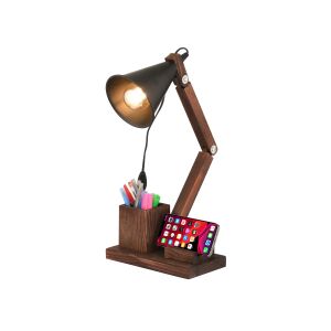 WOODY Μοντέρνο Επιτραπέζιο Φωτιστικό Πορτατίφ με Ντουί 1 x E27 AC 220-240V IP20 - Καφέ : Μαύρο - Μ40 x Π40 x Υ27cm