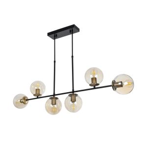 LATTICE Μοντέρνο Φωτιστικό Οροφής με Ντουί 6 x E27 AC 220-240V IP20 - Μαύρο : Μπρούτζινο - Μ120 x Π15 x Υ32cm