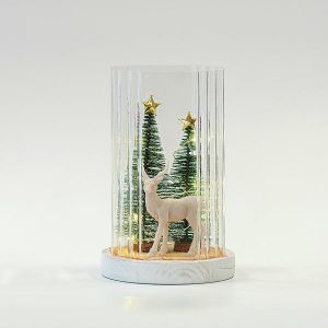 ΓΥΑΛΙΝΟ ΦΩΤΙΖΟΜΕΝΟ ΔΙΑΚΟΣΜΗΤΙΚΟ, ΜΕ ΤΑΡΑΝΔΟ ΚΑΙ ΔΕΝΤΡΑ ΣΤΟ ΕΣΩΤΕΡΙΚΟ ΤΟΥ, 11,5x11,5x18,5cm