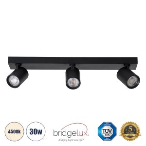 LEONARDO Μοντέρνο Φωτιστικό Οροφής LED 30W 3600lm 60° AC 220-240V IP20 Φυσικό Λευκό 4500K - Bridgelux COB - Μαύρο - Μ52 x Π7 x Υ11.8cm - 5 Χρόνια Εγγύηση