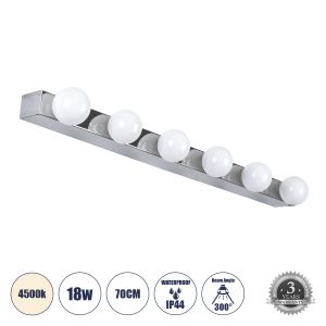 BELLA Μοντέρνο Φωτιστικό Τοίχου - Απλίκα Καθρέπτη Μπάνιου LED 18W 2052lm 300° AC 220-240V IP44 Φυσικό Λευκό 4500K - Bridgelux COB Chip : TUV SUD Driver - Ασημί : Λευκό - Μ70 x Π11 x Υ6cm - 3 Χρόνια Εγγύηση