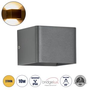 CIRCOA Μοντέρνο Φωτιστικό Τοίχου - Απλίκα LED 10W 1000lm 60° AC 220-240V Αδιάβροχο IP44 Θερμό Λευκό 2700K - Bridgelux COB Chip : TUV SUD Driver - Γκρι Ανθρακί Ματ - Μ10 x Π8 x Υ10cm - 5 Χρόνια Εγγύηση