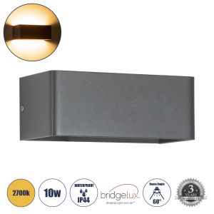 CIRCOA Μοντέρνο Φωτιστικό Τοίχου - Απλίκα LED 10W 1080lm 60° AC 220-240V IP44 Θερμό Λευκό 2700K - Bridgelux COB Chip : TUV SUD Driver - Γκρι Ανθρακί Ματ - Μ20 x Π8 x Υ10cm - 5 Χρόνια Εγγύηση