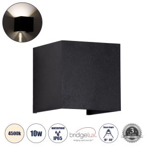 AXIS-S Μοντέρνο Φωτιστικό Τοίχου - Απλίκα LED 10W 1200lm 5°/60° AC 220-240V Αδιάβροχο IP65 Φυσικό Λευκό 4500K - Bridgelux COB Chip : TUV SUD Driver - Μαύρο Ματ - Μ10 x Π10 x Υ10cm - 5 Χρόνια Εγγύηση