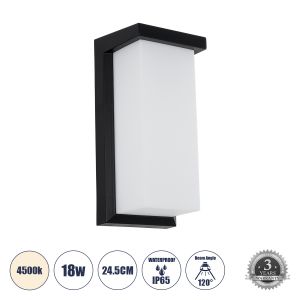 LOFT Μοντέρνο Φωτιστικό Τοίχου - Απλίκα LED 18W 1890lm 120° AC 220-240V Αδιάβροχο IP65 Φυσικό Λευκό 4500K - Bridgelux SMD Chip - Μαύρο Ματ - Μ24.5 x Π11 x Υ9.5cm - 3 Χρόνια Εγγύηση