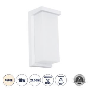 LOFT Μοντέρνο Φωτιστικό Τοίχου - Απλίκα LED 18W 1890lm 120° AC 220-240V Αδιάβροχο IP65 Φυσικό Λευκό 4500K - Bridgelux SMD Chip - Λευκό Ματ - Μ24.5 x Π11 x Υ9.5cm - 3 Χρόνια Εγγύηση