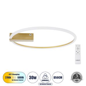 CINDERELLA Μοντέρνο Φωτιστικό Οροφής LED 30W 3360lm 360° AC 220-240V IP20 Ρυθμιζόμενο Λευκό CCT με Χειριστήριο από 2700K έως 6000K Dimmable - Lumileds SMD Chip - Χρυσό Βούρτσας - Μ50 x Π50 x Υ5cm - 3 Χρόνια Εγγύηση