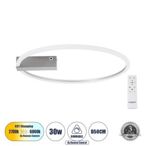 CINDERELLA Μοντέρνο Φωτιστικό Οροφής LED 30W 3360lm 360° AC 220-240V IP20 Ρυθμιζόμενο Λευκό CCT με Χειριστήριο από 2700K έως 6000K Dimmable - Lumileds SMD Chip - Νίκελ Βούρτσας - Μ50 x Π50 x Υ5cm - 3 Χρόνια Εγγύηση
