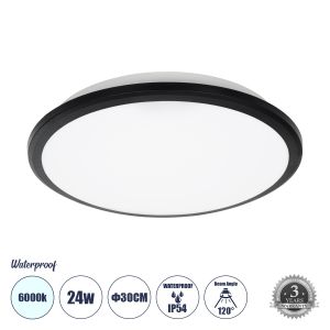TUFFIN Φωτιστικό Πλαφονιέρα Οροφής LED 24W 2760lm 120° AC 220-240V Αδιάβροχο IP54 Ψυχρό Λευκό 6000K - Lumileds SMD Chip - Μαύρο Ματ : Λευκό Γαλακτερό - Μ30 x Π30 x Υ6.5cm - 3 Χρόνια Εγγύηση
