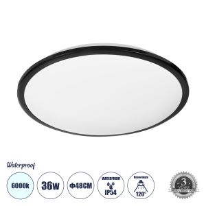 TUFFIN Φωτιστικό Πλαφονιέρα Οροφής LED 36W 4140lm 120° AC 220-240V Αδιάβροχο IP54 Ψυχρό Λευκό 6000K - Lumileds SMD Chip - Μαύρο Ματ : Λευκό Γαλακτερό - Μ48 x Π48 x Υ6.5cm - 3 Χρόνια Εγγύηση