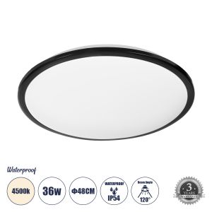 TUFFIN Φωτιστικό Πλαφονιέρα Οροφής LED 36W 3960lm 120° AC 220-240V Αδιάβροχο IP54 Φυσικό Λευκό 4500K - Lumileds SMD Chip - Μαύρο Ματ : Λευκό Γαλακτερό - Μ48 x Π48 x Υ6.5cm - 3 Χρόνια Εγγύηση