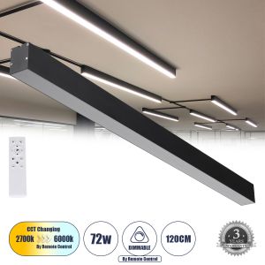 ORION 61030-S Μοντέρνο Φωτιστικό Οροφής LED 72W 8600lm 120° AC 220-240V IP20 Ρυθμιζόμενο Λευκό CCT με Χειριστήριο από 2700K έως 6000K Dimmable - Lumileds SMD Chip - Μαύρο Ματ - Μ120 x Π5.5 x Υ7cm - 3 Χρόνια Εγγύηση