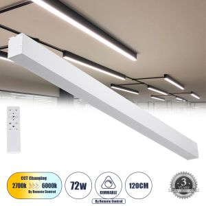 ORION 61031-S Μοντέρνο Φωτιστικό Οροφής LED 72W 8600lm 120° AC 220-240V IP20 Ρυθμιζόμενο Λευκό CCT με Χειριστήριο από 2700K έως 6000K Dimmable - Lumileds SMD Chip - Λευκό Ματ - Μ120 x Π5.5 x Υ7cm - 3 Χρόνια Εγγύηση