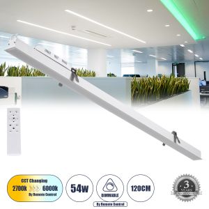 LUCA Μοντέρνο Φωτιστικό Οροφής LED 54W 6500lm 120° AC 220-240V IP20 Ρυθμιζόμενο Λευκό CCT με Χειριστήριο από 2700K έως 6000K Dimmable - Lumileds SMD Chip - Λευκό Ματ - Μ121.5 x Π5 x Υ4cm - 3 Χρόνια Εγγύηση