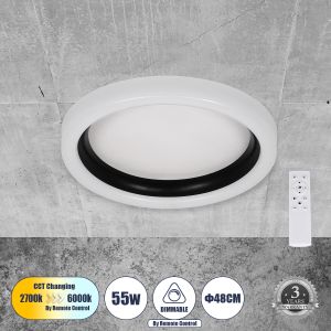 ARIANA Μοντέρνο Φωτιστικό Οροφής LED 55W 6376lm 120° AC 220-240V IP20 Ρυθμιζόμενο Λευκό CCT με Χειριστήριο από 2700K έως 6000K Dimmable - Lumileds SMD Chip - Λευκό Ματ : Μαύρο Ματ - Μ48 x Π48 x Υ9cm - 3 Χρόνια Εγγύηση